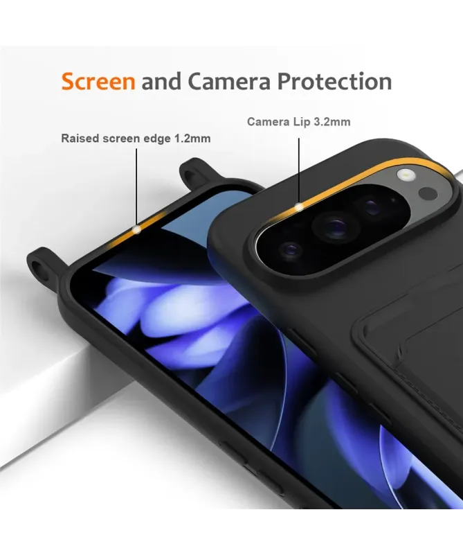 Coque Google Pixel 10 Pro XL Silicone Liquide à Cordon et Porte-carte