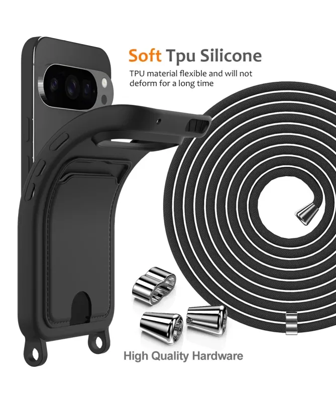 Coque Google Pixel 10 Pro XL Silicone Liquide à Cordon et Porte-carte