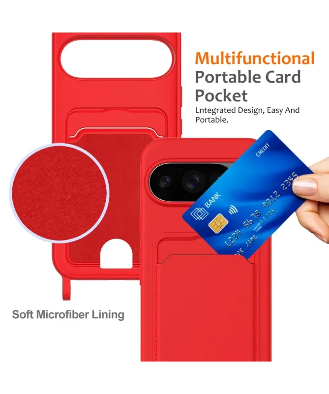 Coque Google Pixel 10 Pro XL Silicone Liquide à Cordon et Porte-carte