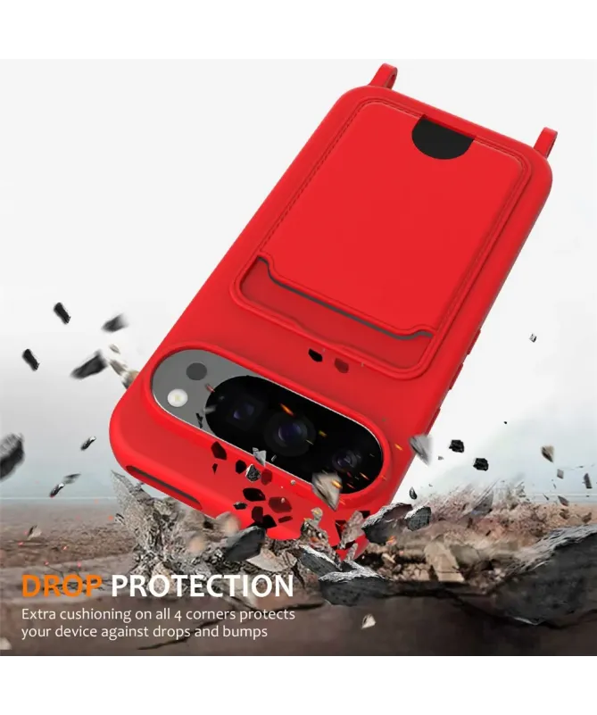 Coque Google Pixel 10 Pro XL Silicone Liquide à Cordon et Porte-carte