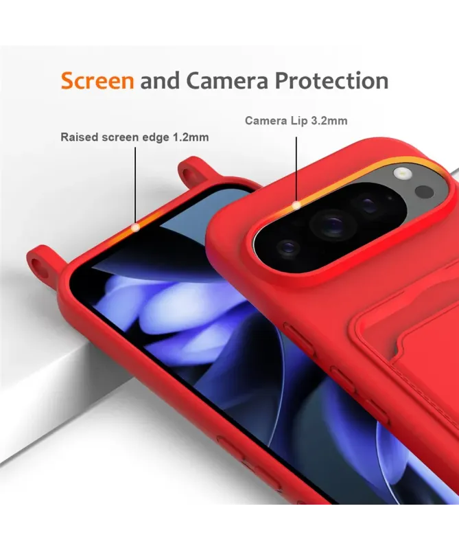 Coque Google Pixel 10 Pro XL Silicone Liquide à Cordon et Porte-carte