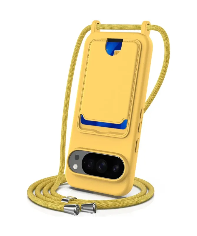 Coque Google Pixel 10 Pro XL Silicone Liquide à Cordon et Porte-carte