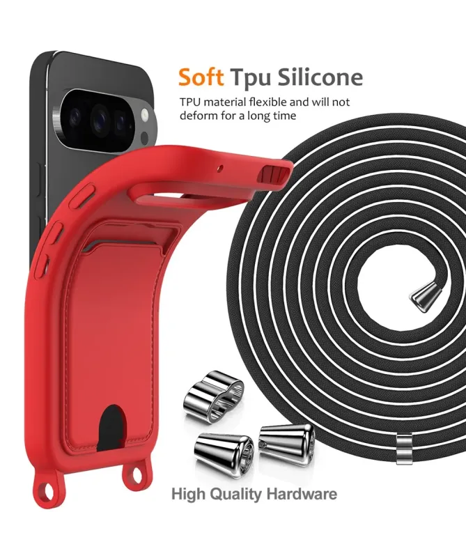 Coque Google Pixel 10 Pro XL Silicone Liquide à Cordon et Porte-carte