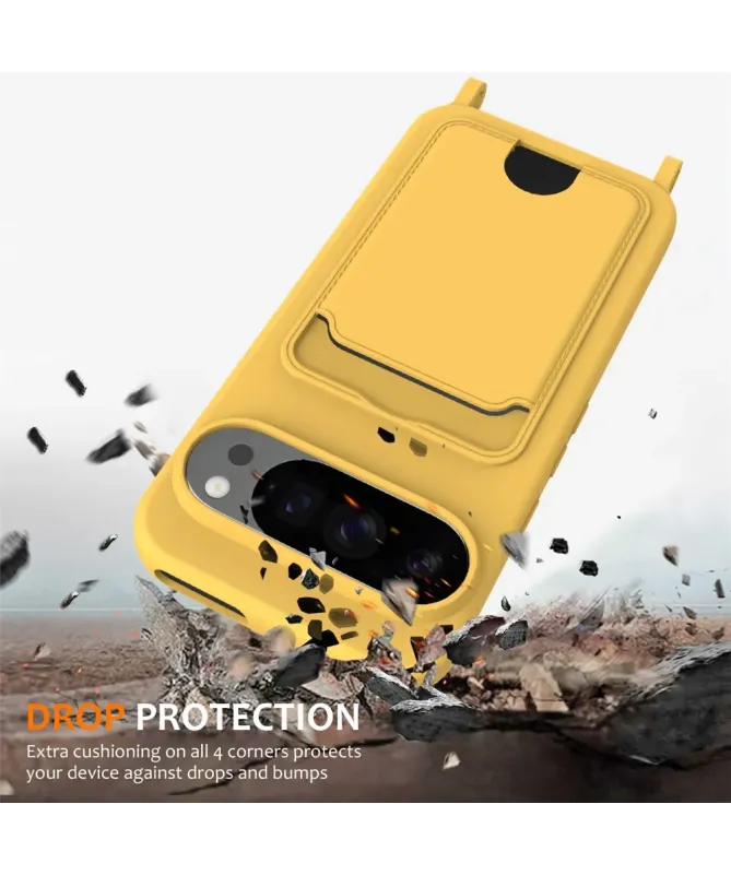 Coque Google Pixel 10 Pro XL Silicone Liquide à Cordon et Porte-carte