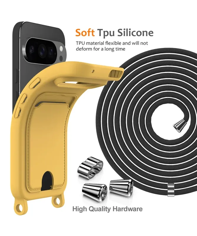 Coque Google Pixel 10 Pro XL Silicone Liquide à Cordon et Porte-carte