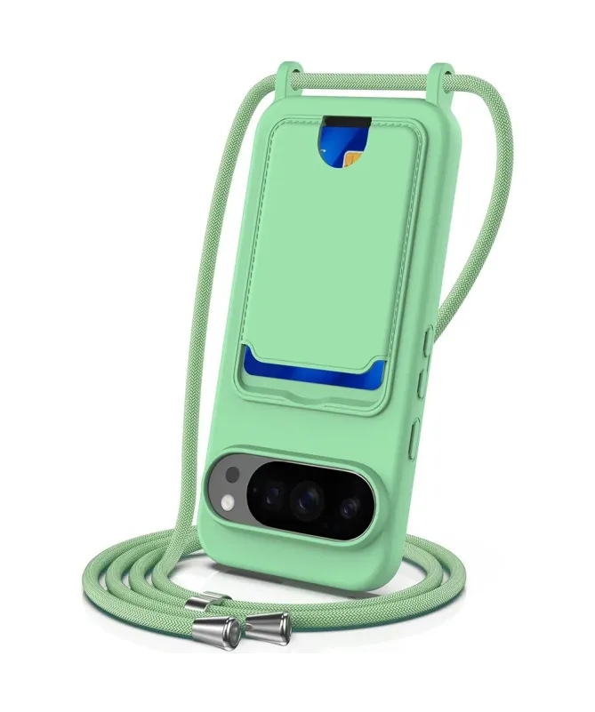 Coque Google Pixel 10 Pro XL Silicone Liquide à Cordon et Porte-carte