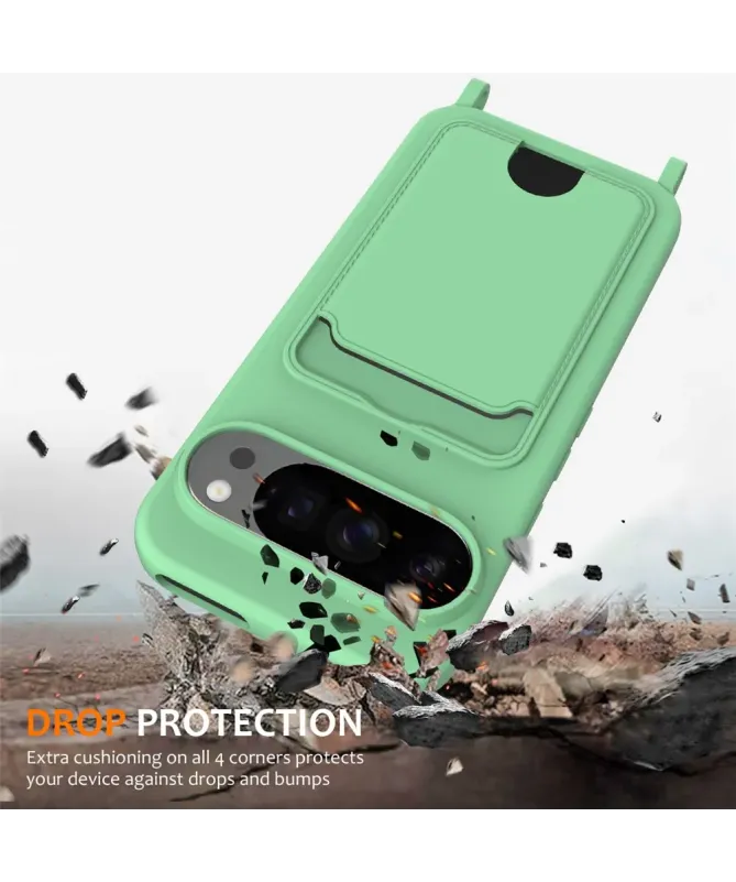 Coque Google Pixel 10 Pro XL Silicone Liquide à Cordon et Porte-carte