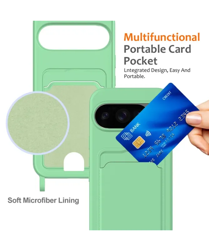 Coque Google Pixel 10 Pro XL Silicone Liquide à Cordon et Porte-carte