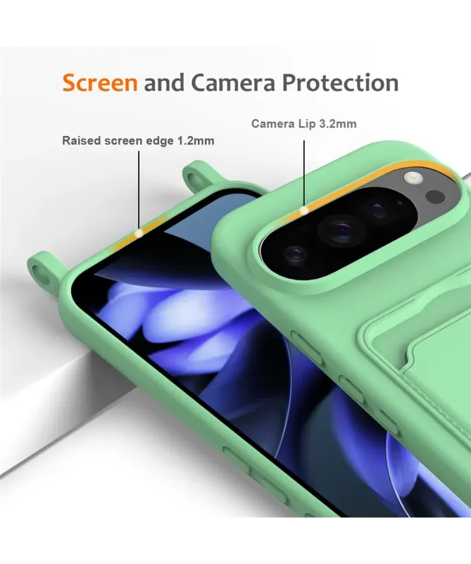 Coque Google Pixel 10 Pro XL Silicone Liquide à Cordon et Porte-carte
