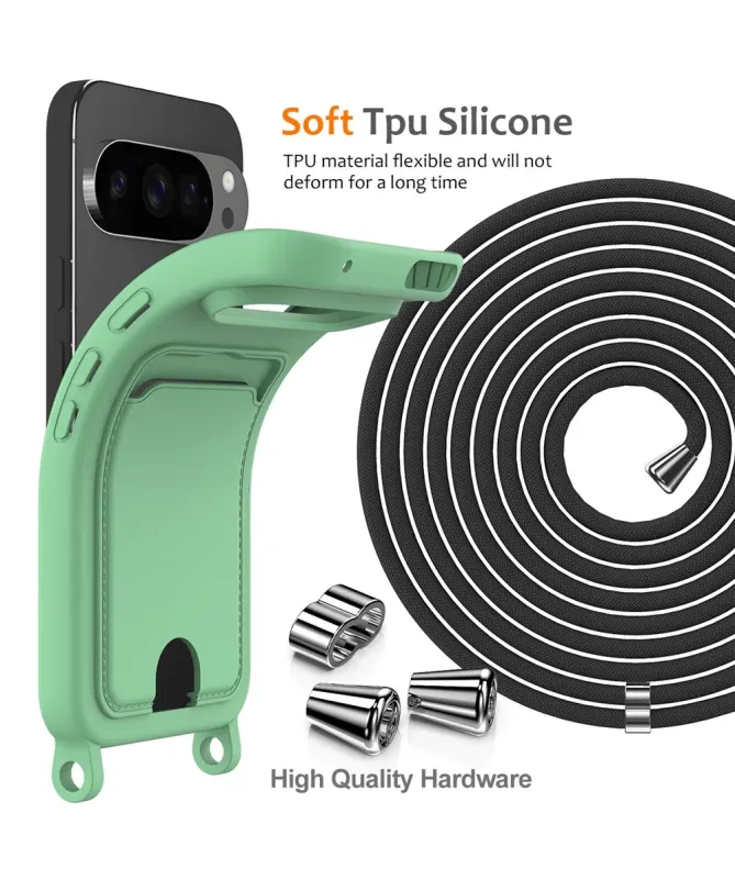 Coque Google Pixel 10 Pro XL Silicone Liquide à Cordon et Porte-carte