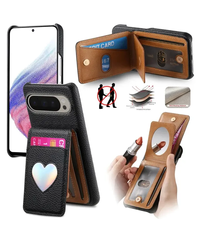 Coque Google Pixel 10 Pro XL / 9 Pro XL avec Portefeuille et Miroir