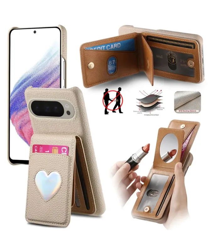 Coque Google Pixel 10 Pro XL / 9 Pro XL avec Portefeuille et Miroir