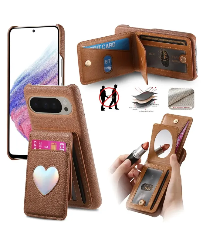 Coque Google Pixel 10 Pro XL / 9 Pro XL avec Portefeuille et Miroir
