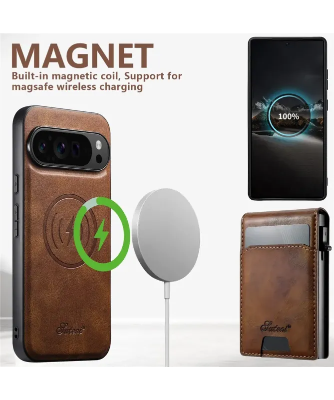 Coque Google Pixel 10 Pro XL Cuir Cireux et Portefeuille Pop-up