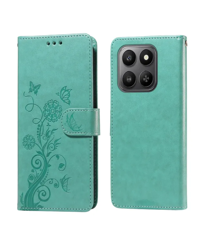 Housse Honor 400 Smart 5G / 4G Fleurs et Papillons en Relief