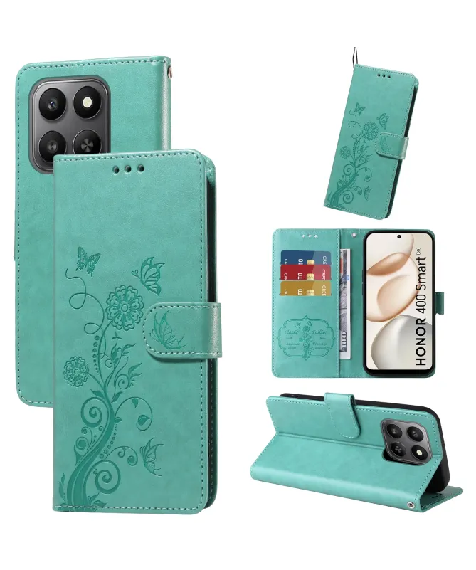 Housse Honor 400 Smart 5G / 4G Fleurs et Papillons en Relief