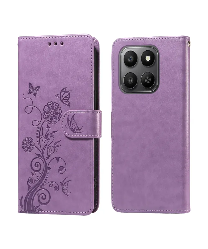 Housse Honor 400 Smart 5G / 4G Fleurs et Papillons en Relief