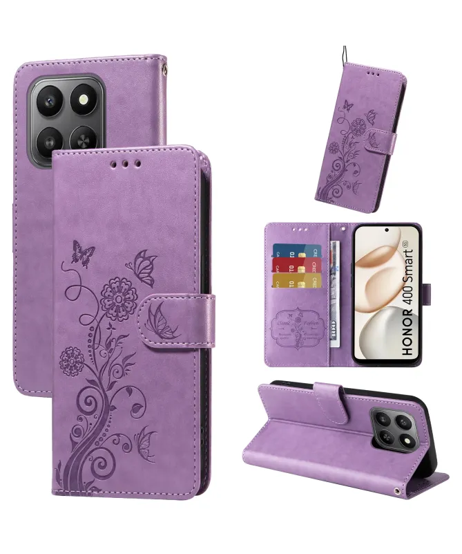 Housse Honor 400 Smart 5G / 4G Fleurs et Papillons en Relief