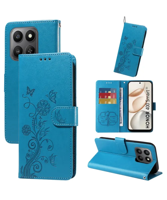 Housse Honor 400 Smart 5G / 4G Fleurs et Papillons en Relief