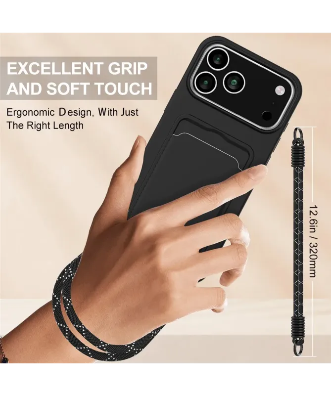 Coque avec Mini Cordon iPhone 17 Pro Max Silicone et Porte-carte