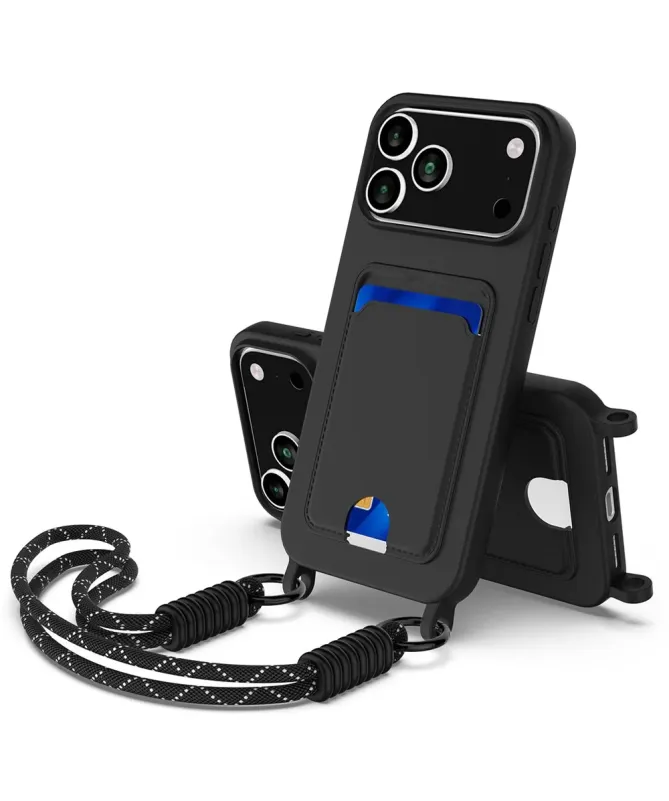 Coque avec Mini Cordon iPhone 17 Pro Max Silicone et Porte-carte