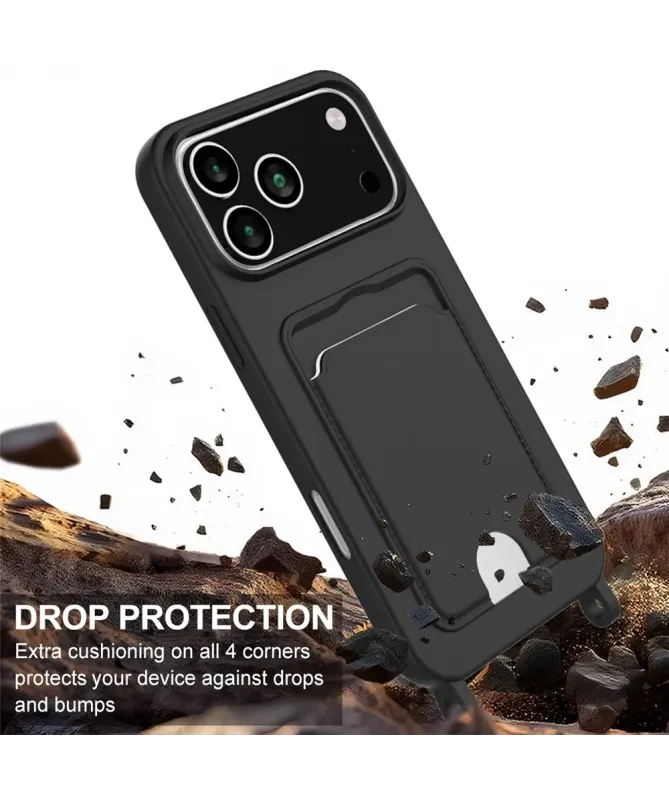 Coque avec Mini Cordon iPhone 17 Pro Max Silicone et Porte-carte