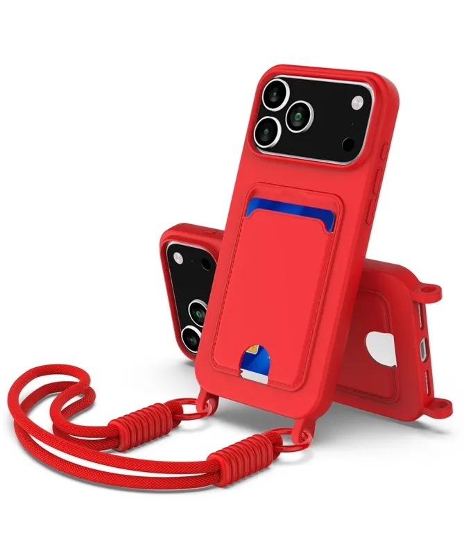 Coque avec Mini Cordon iPhone 17 Pro Max Silicone et Porte-carte