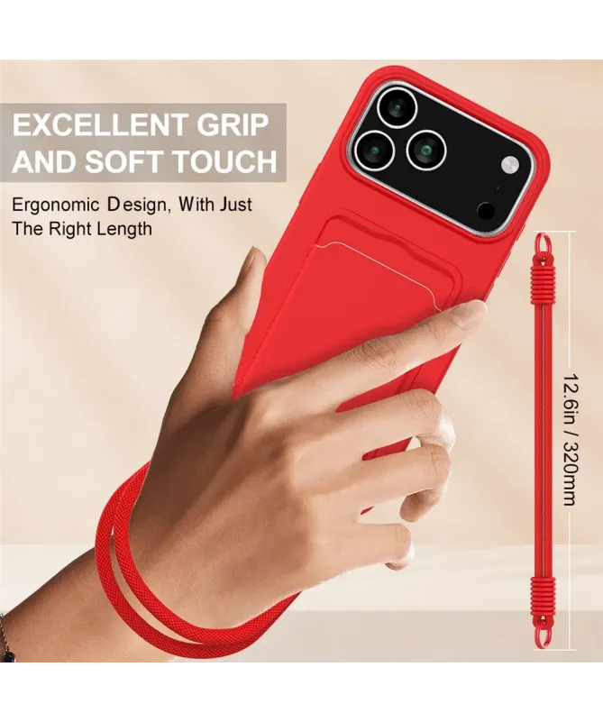 Coque avec Mini Cordon iPhone 17 Pro Max Silicone et Porte-carte