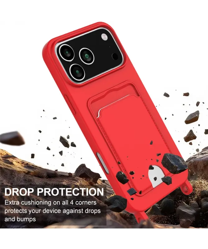 Coque avec Mini Cordon iPhone 17 Pro Max Silicone et Porte-carte