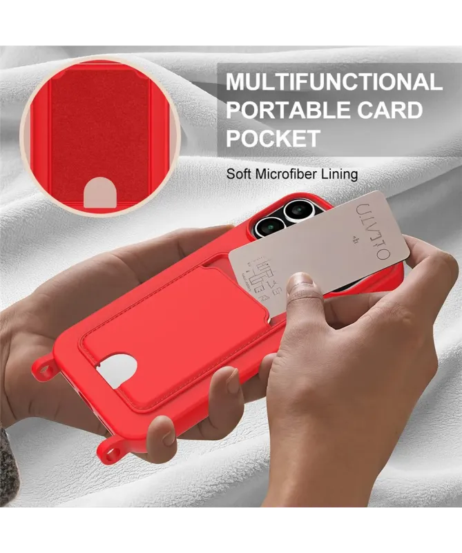 Coque avec Mini Cordon iPhone 17 Pro Max Silicone et Porte-carte