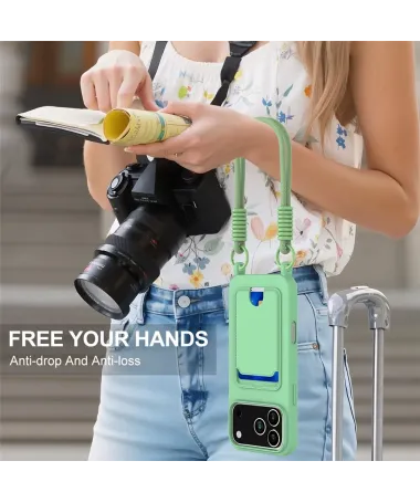 Coque avec Mini Cordon iPhone 17 Pro Max Silicone et Porte-carte Vert - photo 23