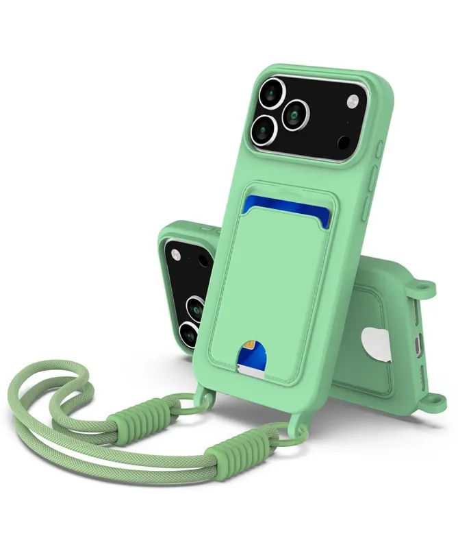 Coque avec Mini Cordon iPhone 17 Pro Max Silicone et Porte-carte