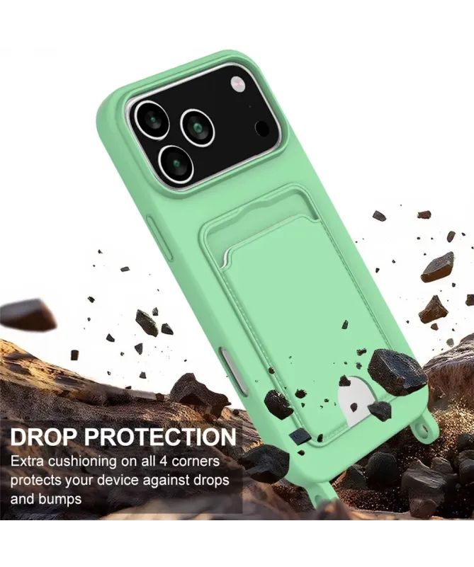 Coque avec Mini Cordon iPhone 17 Pro Max Silicone et Porte-carte