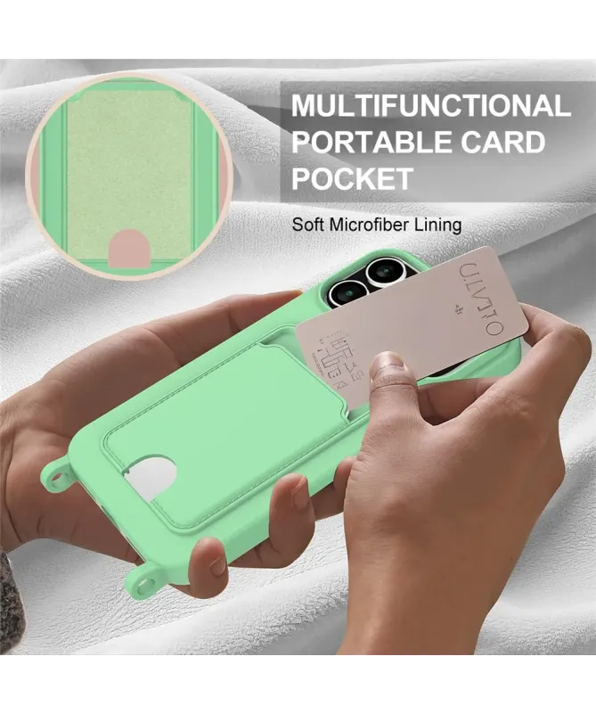 Coque avec Mini Cordon iPhone 17 Pro Max Silicone et Porte-carte