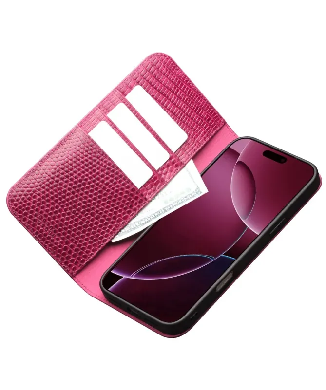 Housse iPhone 17 Pro Max cuir véritable effet peau de crocodile