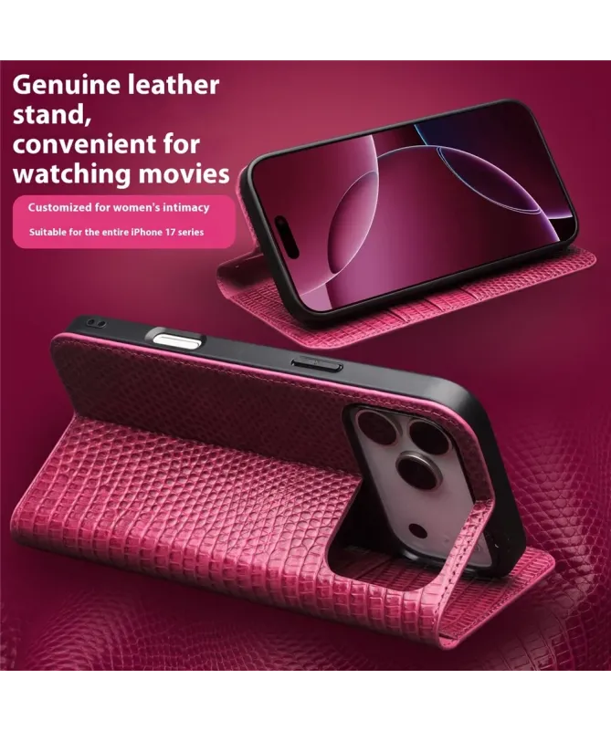 Housse iPhone 17 Pro Max cuir véritable effet peau de crocodile