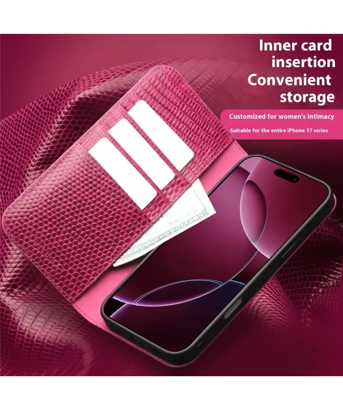 Housse iPhone 17 Pro Max cuir véritable effet peau de crocodile