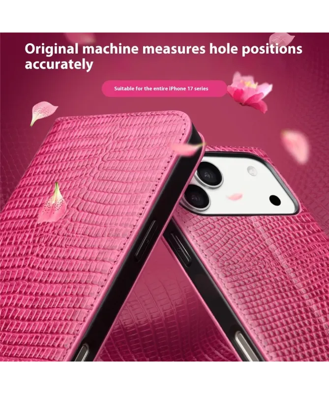 Housse iPhone 17 Pro Max cuir véritable effet peau de crocodile