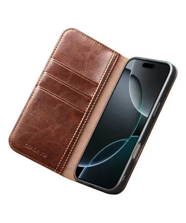 Housse iPhone 17 Pro Max fait main en cuir véritable Marron - photo 2