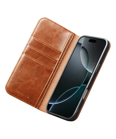 Housse iPhone 17 Pro Max fait main en cuir véritable Marron Clair - photo 8