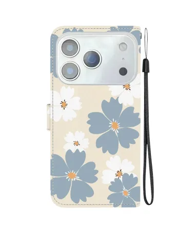 Housse iPhone 17 Pro Max | Portefeuille Fleurs Bleues