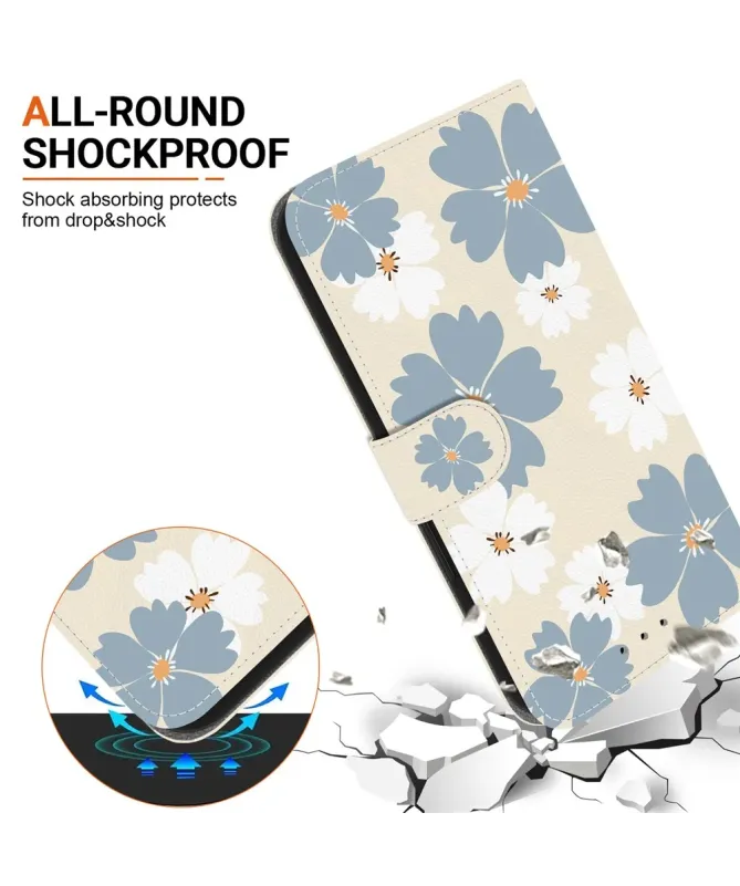Housse iPhone 17 Pro Max | Portefeuille Fleurs Bleues