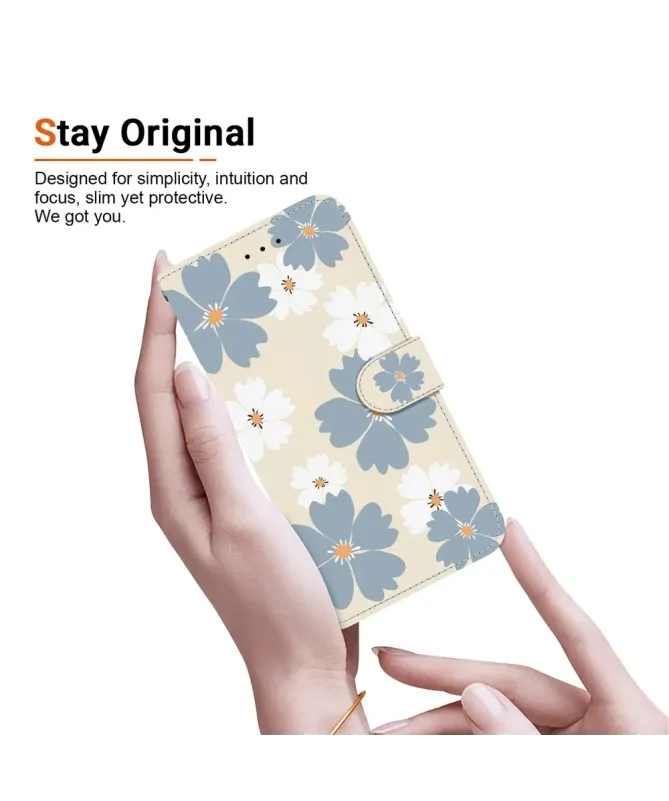 Housse iPhone 17 Pro Max | Portefeuille Fleurs Bleues