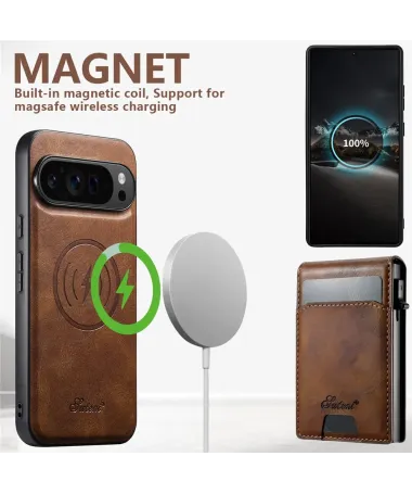 Coque Google Pixel 10 Pro / 10 Cuir Cireux et Portefeuille Pop-up Marron - photo 13