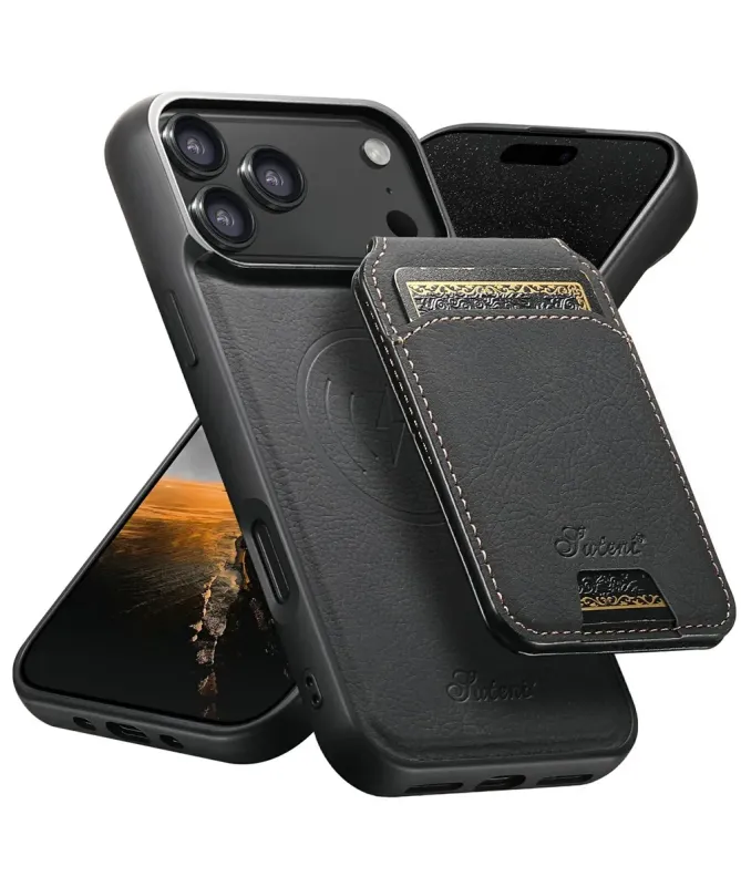 Coque iPhone 17 Pro Max Effet Cuir avec Portefeuille Amovible