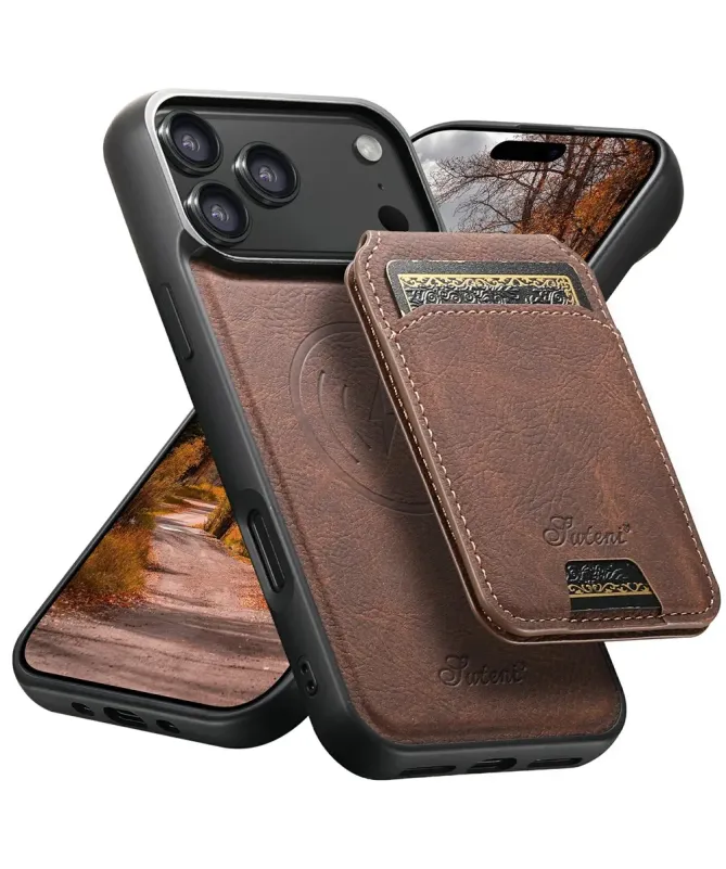 Coque iPhone 17 Pro Max Effet Cuir avec Portefeuille Amovible