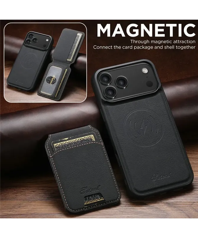 Coque iPhone 17 Pro Max Effet Cuir avec Portefeuille Amovible