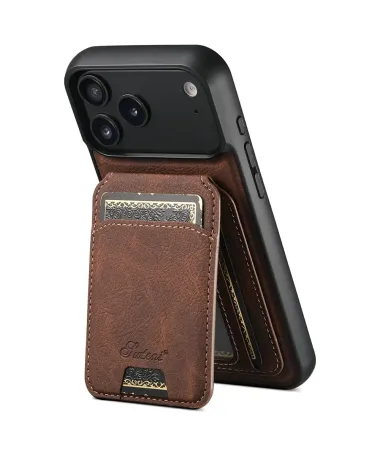 Coque iPhone 17 Pro Max Effet Cuir avec Portefeuille Amovible Marron - photo 9