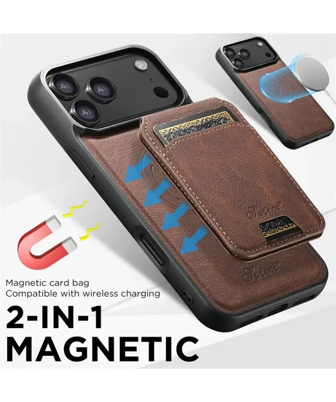 Coque iPhone 17 Pro Max Effet Cuir avec Portefeuille Amovible