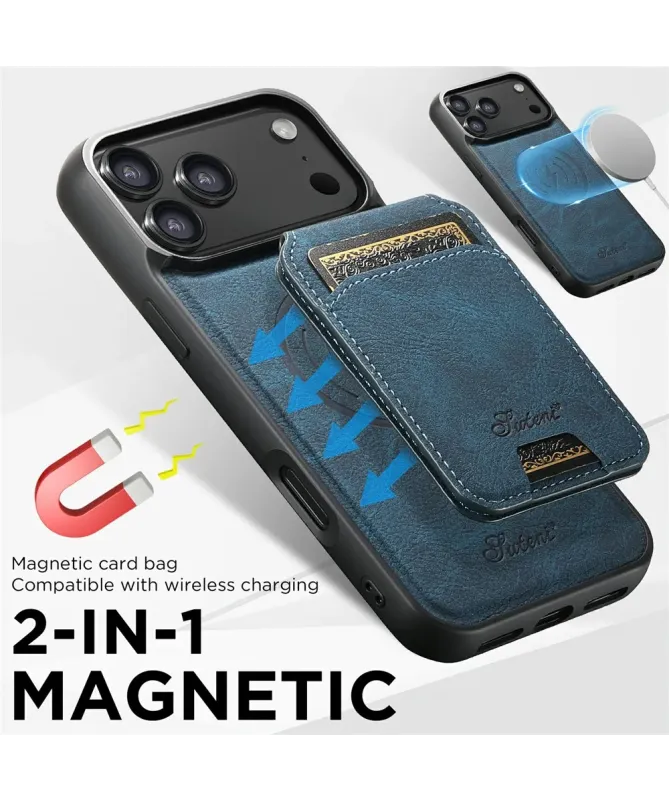 Coque iPhone 17 Pro Max Effet Cuir avec Portefeuille Amovible